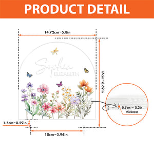 Custom Floral Butterfly Name Acrylic Night Light, Birthday Gift for Her