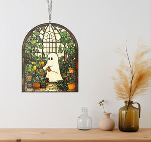 Cute Ghost Greenhouse Suncatcher Ornament, Halloween Ghost Acrylic Window Hangings, Plant Lovers Gift, Halloween Home Decor, Gift For Mom