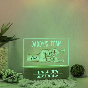 Personalized Daddy's Team Fist Bump Acrylic Night Light - Father's Day, Birthday Gift For Dad