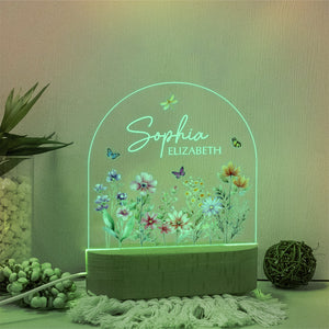 Custom Floral Butterfly Name Acrylic Night Light, Birthday Gift for Her