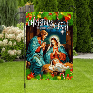 Christmas Begins With Christ Xmas Jesus Flag - Merry Christmas Welcome Gift