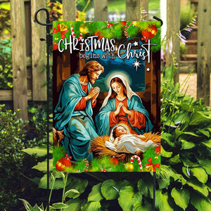 Christmas Begins With Christ Xmas Jesus Flag - Merry Christmas Welcome Gift