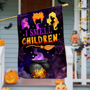 Three Witches Halloween I Smell Children Flag - Halloween Welcome Gift