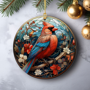 Cardinal Bird Christmas Ceramic Ornament