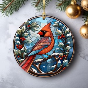 Cardinal Bird Christmas Ceramic Ornament