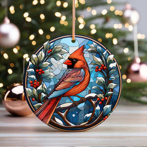 Cardinal Bird Christmas Ceramic Ornament