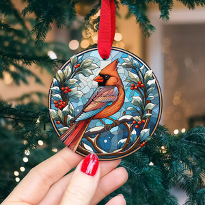 Cardinal Bird Christmas Ceramic Ornament