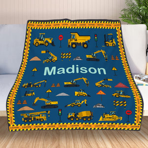 Personalized Construction Equipment Blanket - Gift For Grandson