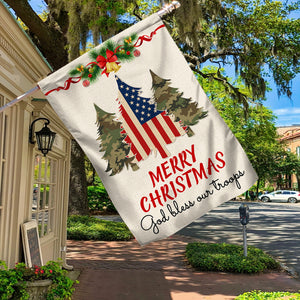 Military Veteran Christmas Flag God Bless Our Troops Flag