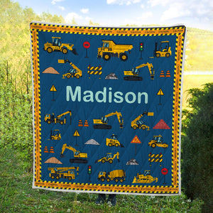 Personalized Construction Equipment Blanket - Gift For Grandson