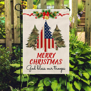 Military Veteran Christmas Flag God Bless Our Troops Flag