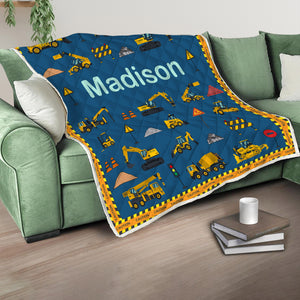 Personalized Construction Equipment Blanket - Gift For Grandson