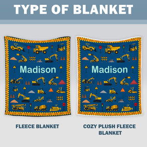 Personalized Construction Equipment Blanket - Gift For Grandson