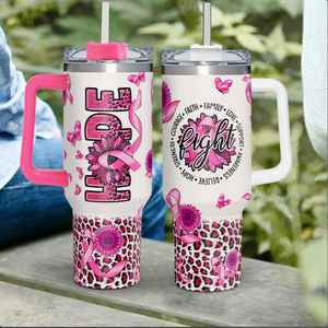 Hope Breast Cancer Awareness 40oz Tumbler With Handle Lid and Straw