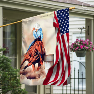 Barrel Racer Turn N Burn Flag - Horse Lover Flag