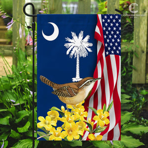 South Carolina Flag Carolina Wren With Yellow Jessamine