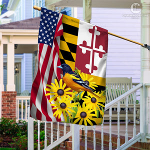Maryland Black-eyed Susan Flower And Baltimore Oriole Bird Flag