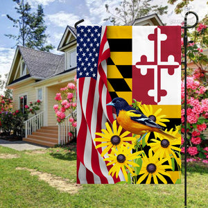 Maryland Black-eyed Susan Flower And Baltimore Oriole Bird Flag