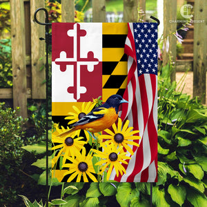 Maryland Black-eyed Susan Flower And Baltimore Oriole Bird Flag