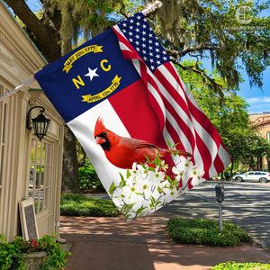 North Carolina State Flag Cardinal With Dogwood Flower