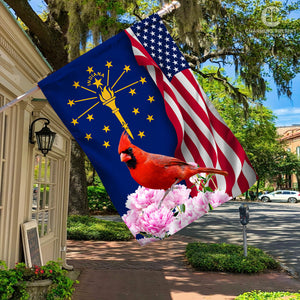 Indiana State Flag Cardinal With Peony Flower