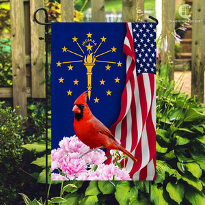 Indiana State Flag Cardinal With Peony Flower