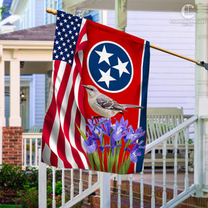 Tennessee State Flag Mockingbird With Iris Flower - American Tennessee State Decoration