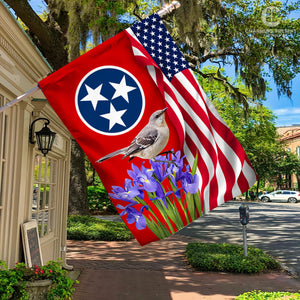 Tennessee State Flag Mockingbird With Iris Flower - American Tennessee State Decoration