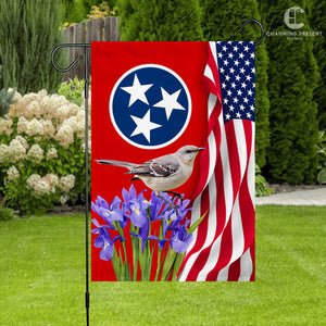 Tennessee State Flag Mockingbird With Iris Flower - American Tennessee State Decoration