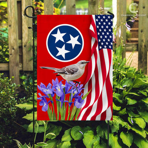 Tennessee State Flag Mockingbird With Iris Flower - American Tennessee State Decoration