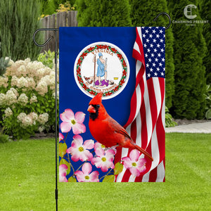 Virginia State Flag Cardinal With Dogwood Flower - American Virginia State Decoration