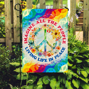 Imagine All The People Living Life In Peace Flag - Peace Sign Hippie Flag 2