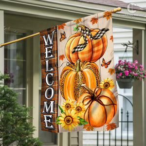 Welcome Pumpkins Fall Flag - Fall Autumn Welcome Gift
