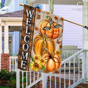 Welcome Pumpkins Fall Flag - Fall Autumn Welcome Gift
