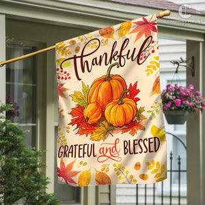 Thankful Grateful And Blessed Pumpkins Fall Flag - Fall Autumn Welcome Gift