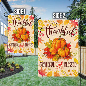 Thankful Grateful And Blessed Pumpkins Fall Flag - Fall Autumn Welcome Gift