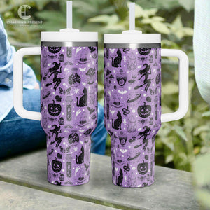 Halloween Quencher Pumpkin Tumbler 40oz With Handle And Straw - Halloween Gift