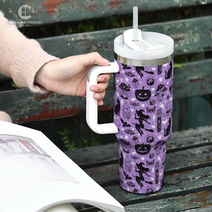 Halloween Quencher Pumpkin Tumbler 40oz With Handle And Straw - Halloween Gift