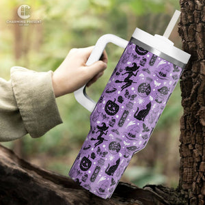 Halloween Quencher Pumpkin Tumbler 40oz With Handle And Straw - Halloween Gift
