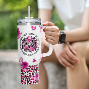 Hope Breast Cancer Awareness 40oz Tumbler With Handle Lid and Straw