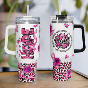 Hope Breast Cancer Awareness 40oz Tumbler With Handle Lid and Straw