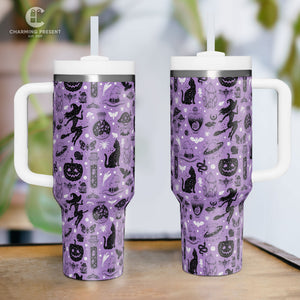 Halloween Quencher Pumpkin Tumbler 40oz With Handle And Straw - Halloween Gift