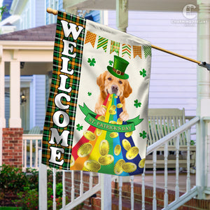 Golden Retriever Welcome St.Patricks Day Flag