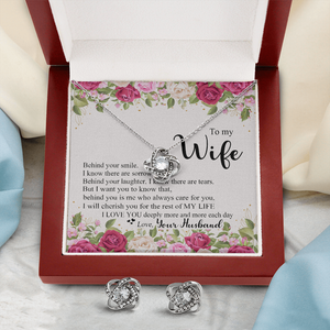 To My Wife - I Love You Deeply - Love Knot Necklace & Earring Set KT13