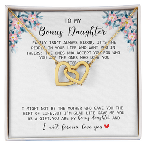 To My Bonus Daughter - I Forever Love You - Interlocking Hearts Necklace SO170V