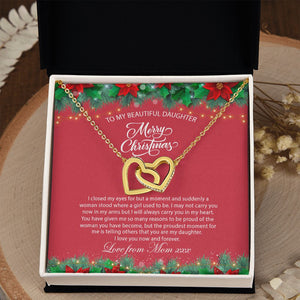 Daughter Mom - Proudest Momemt - Merry Christmas - Interlocking Hearts Necklace