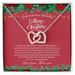 Daughter Mom - Proudest Momemt - Merry Christmas - Interlocking Hearts Necklace