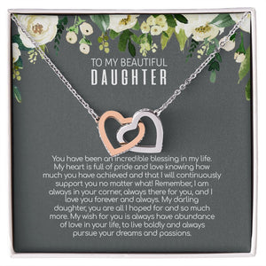 Daughter - Love You Forever And Always - Interlocking Hearts Necklace