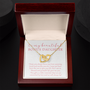 To My Beautiful Bonus Daughter - We Will Always Be - Interlocking Hearts Necklace SO174V