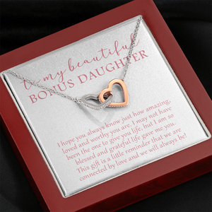 To My Beautiful Bonus Daughter - We Will Always Be - Interlocking Hearts Necklace SO174V